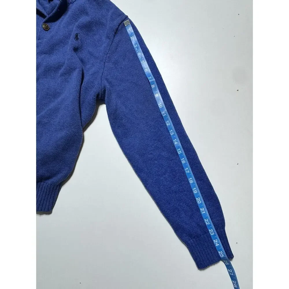 Polo Ralph Lauren Blue Ribbed Knit Mock Neck Button Pullover Sweater Logo XL